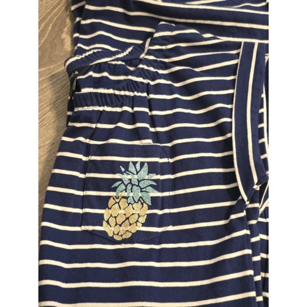 Nautica Blue White Striped Jumpsuit Girls Size M 8/10 Glitter Pineapple Nautical - Picture 10 of 10